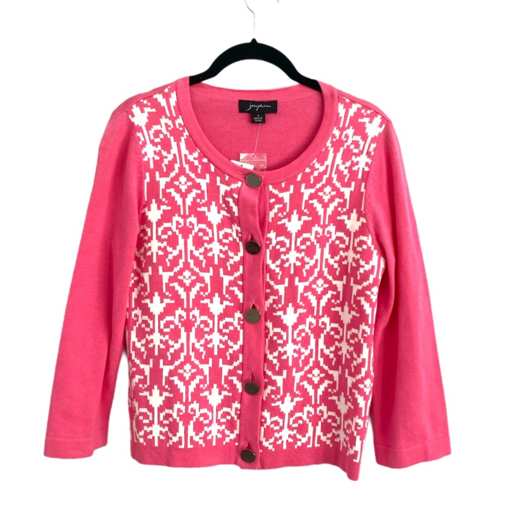 NWT Josephine pink and white cotton cardigan S